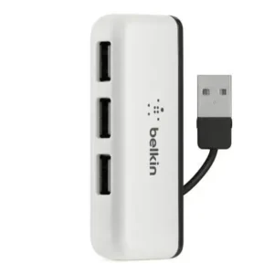 מפצל USB 2.0 עם 4 יציאות Belkin F4U021 – כבל חיבור שמתאחסן בגוף המפצל, למחשבים ניידים וטאבלטים