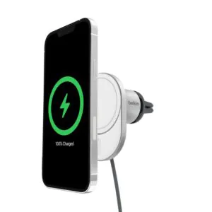 מטען אלחוטי מגנטי לרכב Belkin Qi2 15W – תואם MagSafe לאייפון 12 ומעלה, כולל מתאם מצת 20W