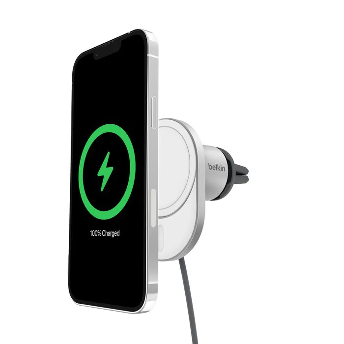 מטען אלחוטי מגנטי לרכב Belkin Qi2 15W – תואם MagSafe לאייפון 12 ומעלה, כולל מתאם מצת 20W 1 Belkin Qi2 Car Charger מטען אלחוטי מגנטי לרכב