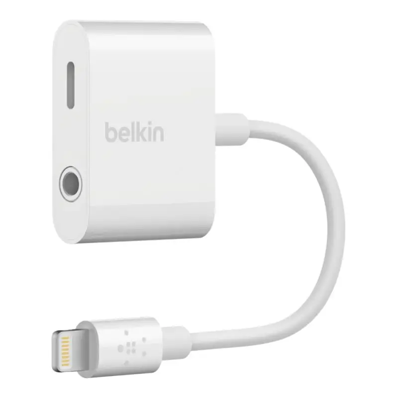 מפצל Belkin RockStar לאייפון – Lightning ו-3.5 מ״מ, האזנה באוזניות חוטיות וטעינה בו-זמנית, MFi 1 Belkin RockStar F8J212 מפצל אודיו וטעינה לאייפון