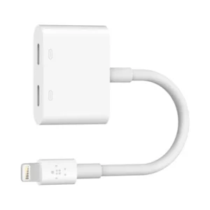מפצל Belkin RockStar Lightning כפול לאייפון – האזנה באוזניות Lightning וטעינה בו-זמנית, MFi