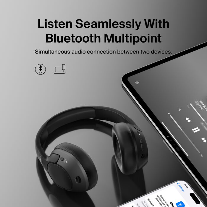 אוזניות קשת אלחוטיות Belkin SoundForm Isolate עם ANC היברידי – עד 60 שעות סוללה, Bluetooth 5.4 ו-Multipoint 8 Belkin SoundForm Isolate אוזניות קשת עם ANC 8