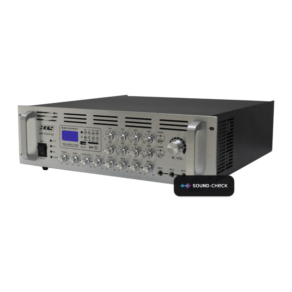 מגבר כריזה 8 אזורים 1000W RMS עם בלוטות׳ ו-USB – BTS AMP1500W-8Z 1 מגבר כריזה 8 אזורים 1000W RMS עם בלוטות׳ ו-USB – BTS AMP1500W-8Z