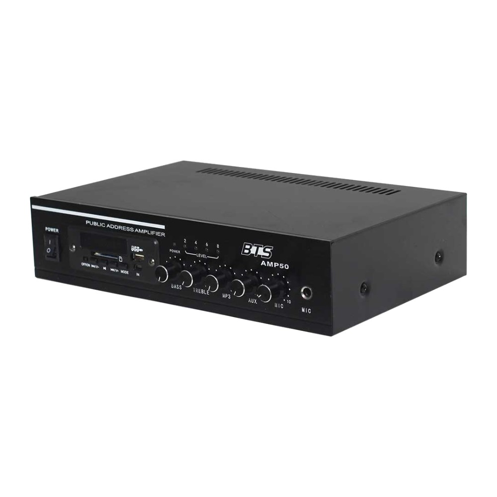 מגבר כריזה 50W עם בלוטות׳, רדיו ונגן USB – BTS AMP50 BT 1 מגבר כריזה 50W עם בלוטות׳, רדיו ונגן USB – BTS AMP50 BT