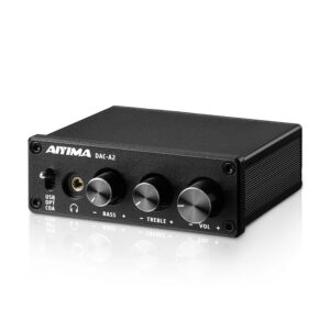 ממיר DAC שולחני עם מגבר אוזניות ובקרות בס וטרבל, כניסות USB, אופטית וקואקסיאלית ויציאת RCA