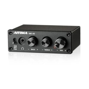 ממיר DAC שולחני עם מגבר אוזניות ובקרות בס וטרבל, כניסות USB, אופטית וקואקסיאלית ויציאת RCA