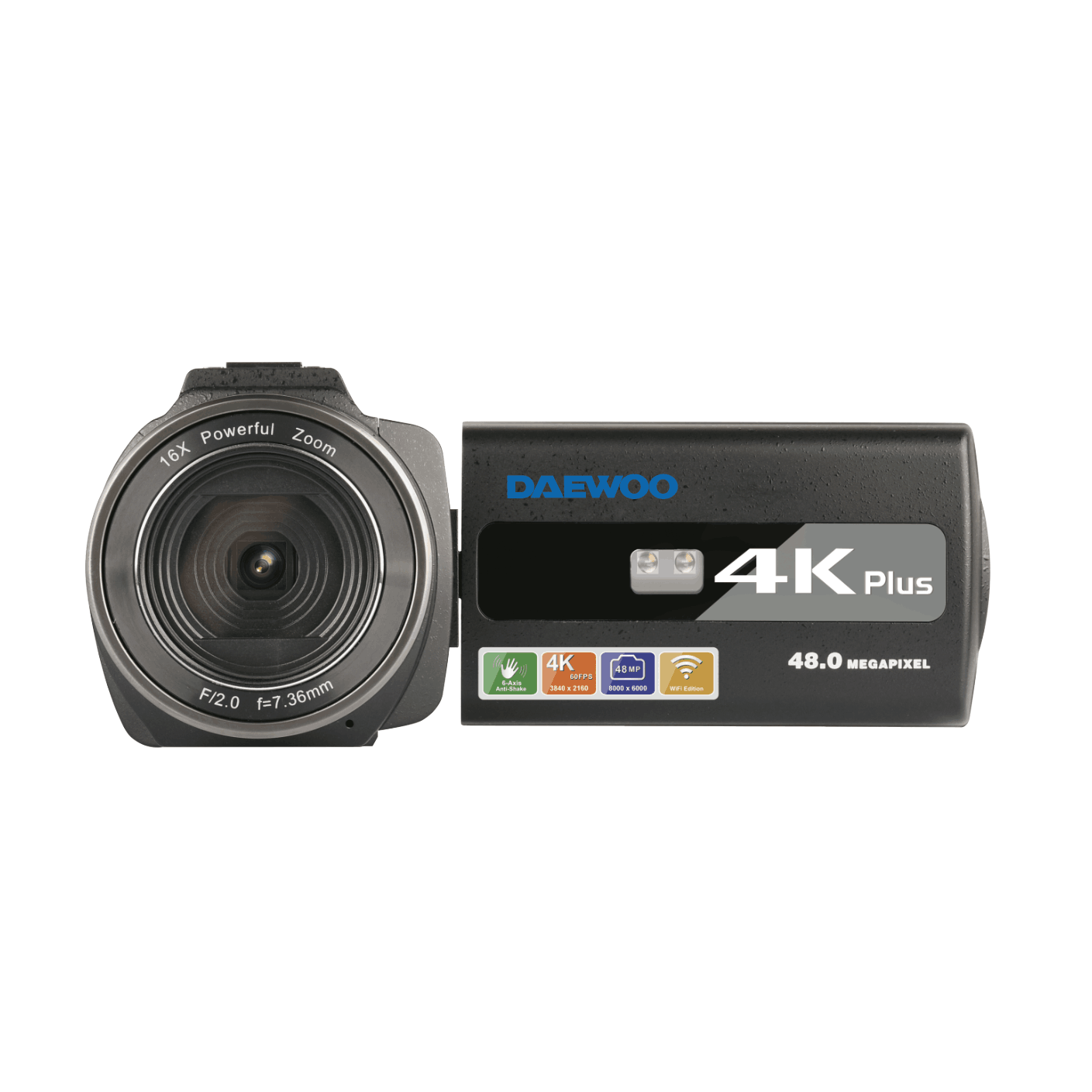 מצלמת וידאו Daewoo DA-6470 – צילום 4K ב-60fps, זום עד 16X, מסך 3 אינץ׳ והעברת קבצים ב-Wi-Fi 4 Daewoo DA-6470 מצלמת וידאו 4K 4