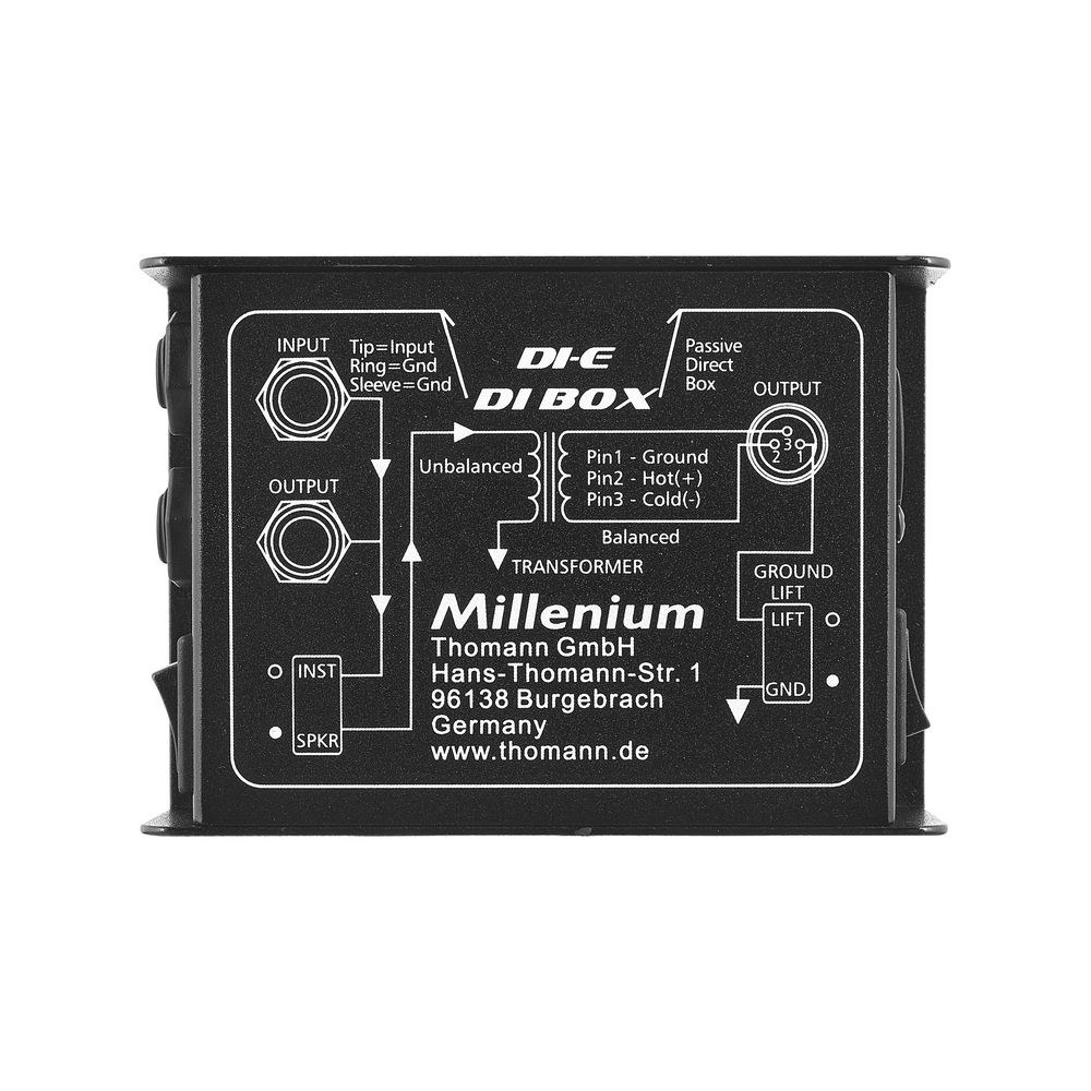 קופסת DI פסיבית Millenium – בית מתכת, מתג Ground Lift, מחליש לאותות חזקים, יציאת XLR (יבוא בלעדי) 5 קופסת ה-DI של Millenium – קופסת DI פסיבית, תמונה 5