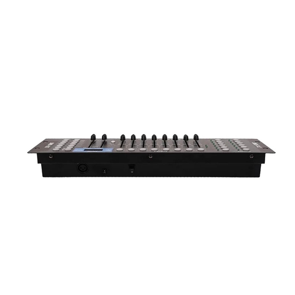 קונסולת תאורה DMX512 עם 192 ערוצים לשליטה ב-12 גופי תאורה – סצנות, Chase ו-8 פיידרים 3 פאנל אחורי של קונסולת התאורה עם יציאת DMX XLR 3 פינים