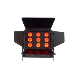 פנס הצפה לד Stairville 9×8W RGBW – תאורה נמוכה וחזיתית לבמה, 35°, DMX, מצב מוזיקה, דלתות אסם