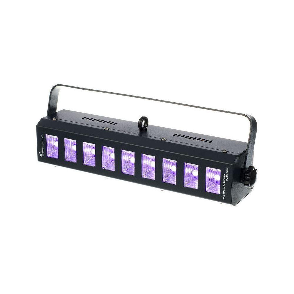 פנס UV לד Stairville 9×3W – זווית 110°, שליטת פיקסלים ב-DMX, מצב מוזיקה, גוף מתכת שחור 1 פנס UV לד Stairville 9×3W – זווית 110°, שליטת פיקסלים ב-DMX, מצב מוזיקה, גוף מתכת שחור