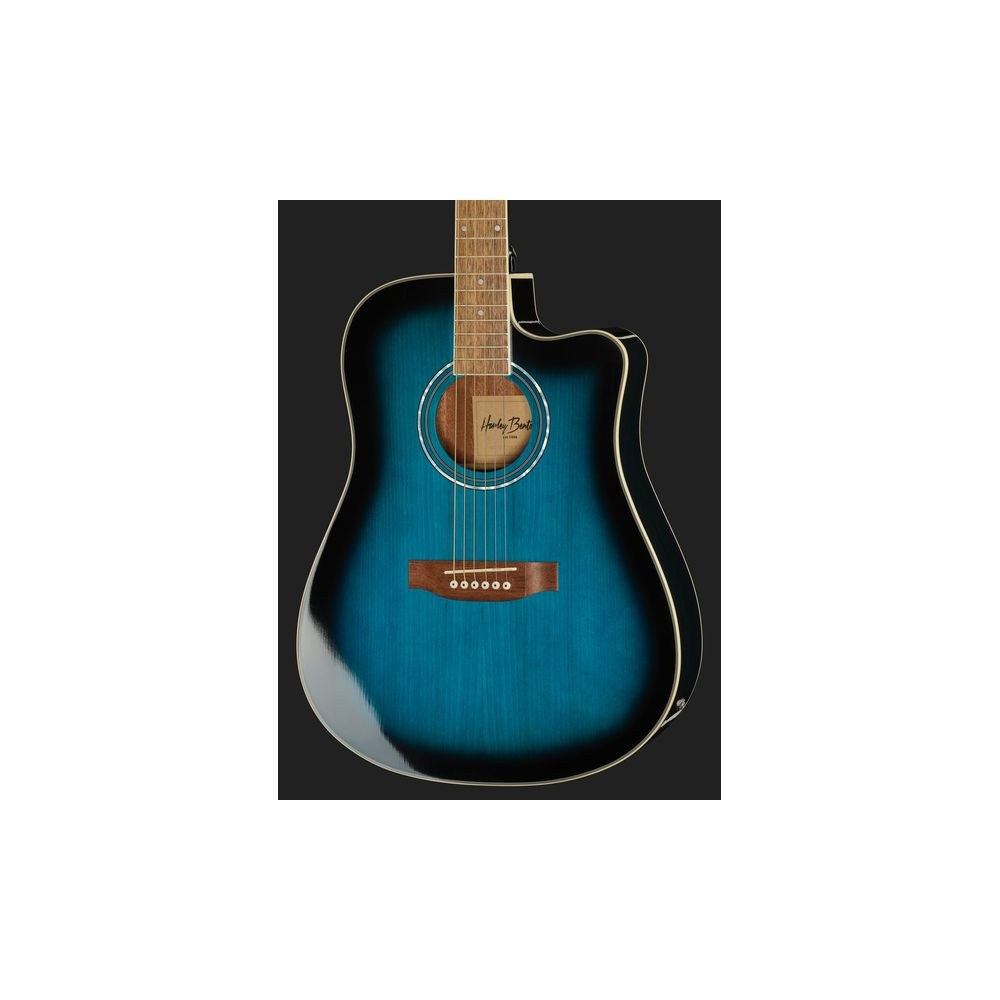 גיטרה אקוסטית מוגברת Harley Benton דרדנוט עם קאטאווי – EQ 4 ערוצים, טופ אשוח, כחול שקוף (יבוא בלעדי) 4 הדרדנוט הכחולה של Harley Benton – גיטרה אקוסטית מוגברת, תמונה 4