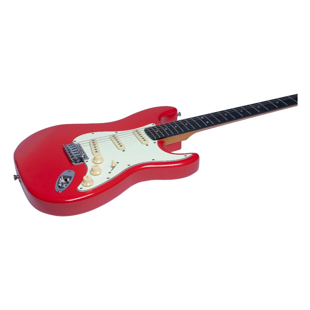 גיטרה חשמלית אדומה EKO ST-300 Fiesta Red – סטרט עם טרמולו ו-3 פיקאפים Single Coil 5 גיטרה חשמלית אדומה EKO ST-300 בגימור Fiesta Red עם פיקגארד Aged White – תמונה 5
