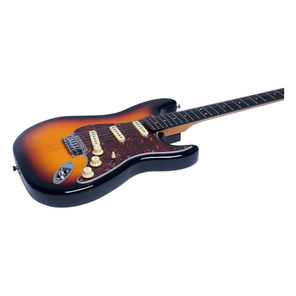 גיטרה חשמלית EKO ST-300 Sunburst – סטרט קלאסי עם 22 סריגים ו-3 פיקאפים Single Coil 5 גיטרה חשמלית EKO ST-300 בגימור Sunburst עם פיקגארד Aged White – תמונה 5