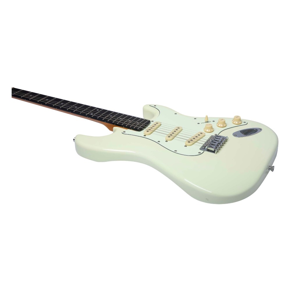 גיטרה חשמלית לבנה EKO ST-300 Olymphic White – סגנון סטרט עם בורר 5 מצבים 3 גיטרה חשמלית לבנה EKO ST-300 בגימור Olymphic White עם פיקגארד Aged White – תמונה 3