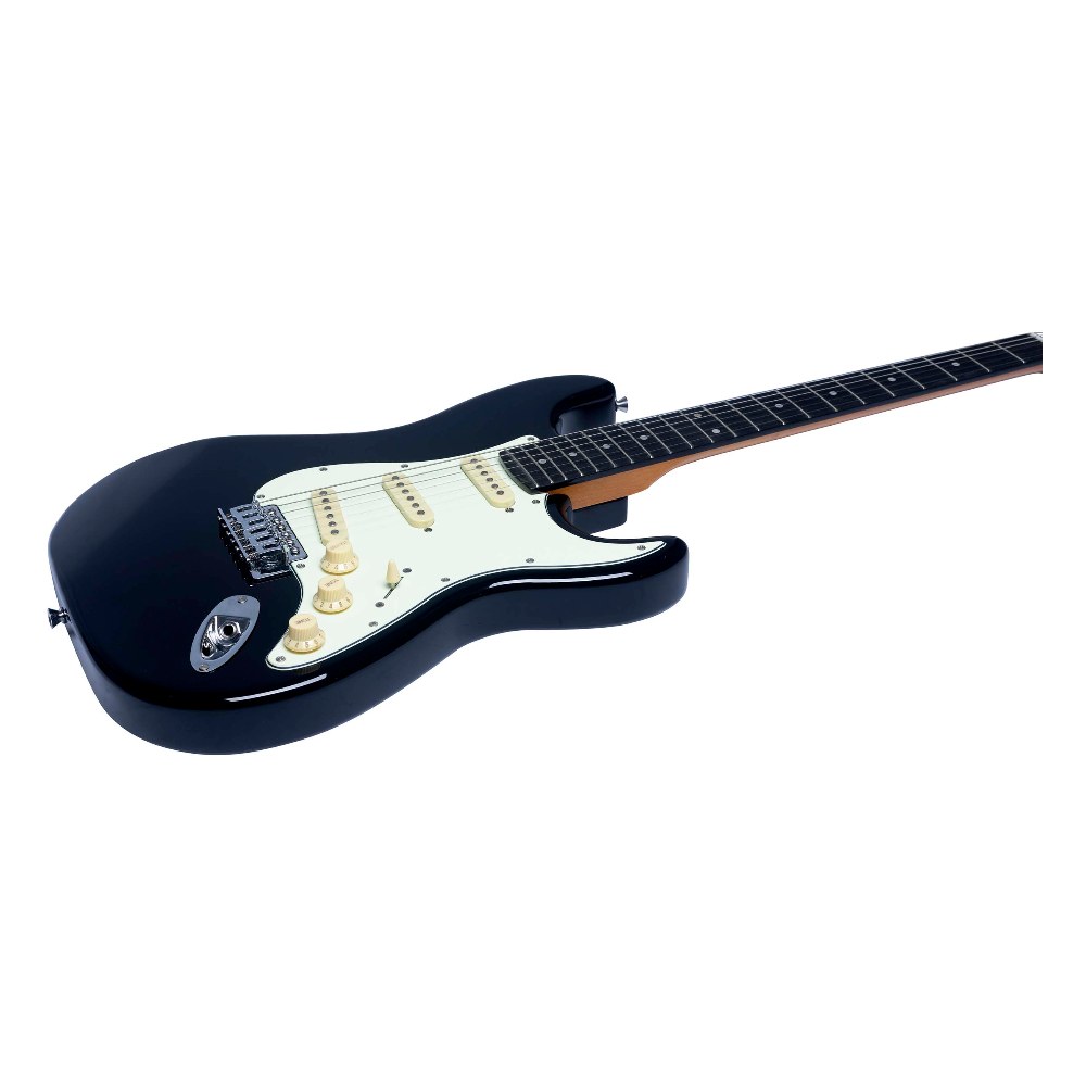 גיטרה חשמלית שחורה EKO ST-300 Black – סטרט בגימור מבריק עם 3 פיקאפים Single Coil 4 גיטרה חשמלית שחורה EKO ST-300 בגימור Gloss Black עם פיקגארד Aged White – תמונה 4