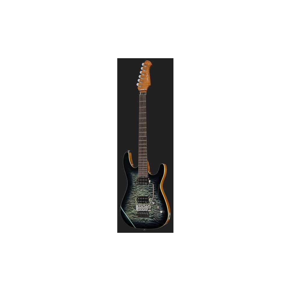 גיטרה חשמלית Harley Benton HH עם Floyd Rose 1000 – מייפל קווילט, סריגי נירוסטה, Quilt Blue Burst (יבוא בלעדי) 2 גיטרת ה-HH הכחולה עם הפלויד רוז – גיטרה חשמלית, תמונה 2