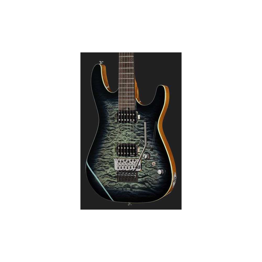 גיטרה חשמלית Harley Benton HH עם Floyd Rose 1000 – מייפל קווילט, סריגי נירוסטה, Quilt Blue Burst (יבוא בלעדי) 4 גיטרת ה-HH הכחולה עם הפלויד רוז – גיטרה חשמלית, תמונה 4