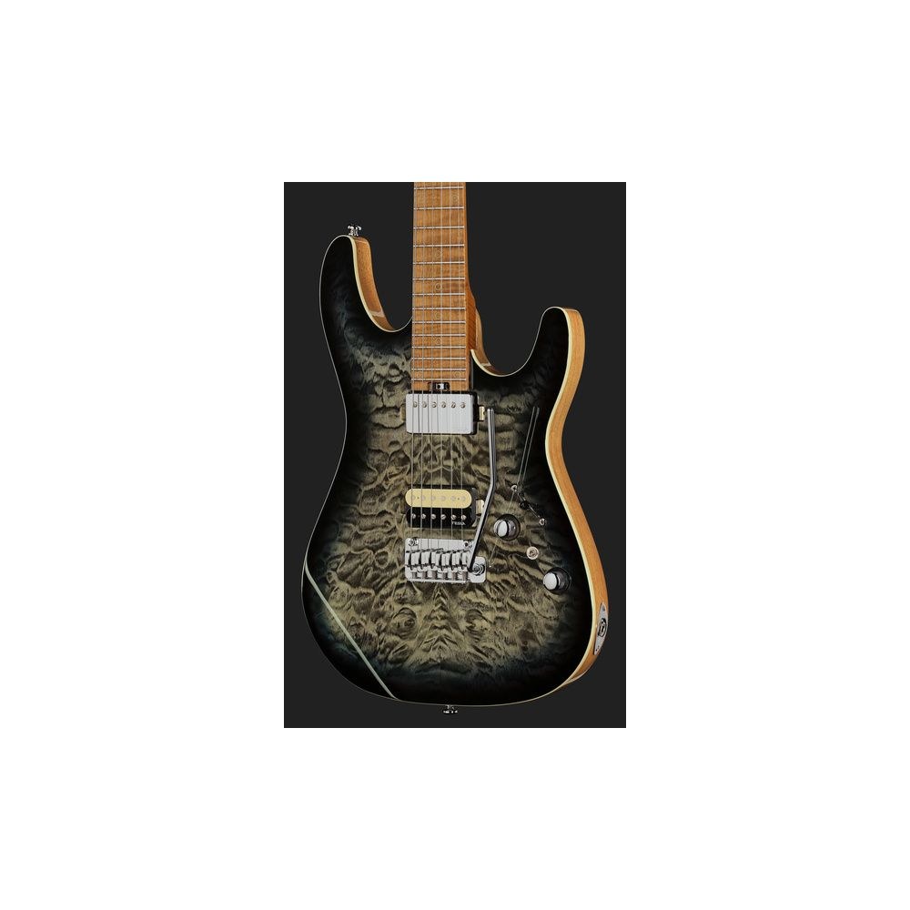 גיטרה חשמלית Harley Benton HH – מייפל קווילט, פרטת מייפל, 24 סריגי נירוסטה, Quilt Blue Burst (יבוא בלעדי) 4 גיטרת ה-HH הכחולה עם פרטת המייפל – גיטרה חשמלית, תמונה 4