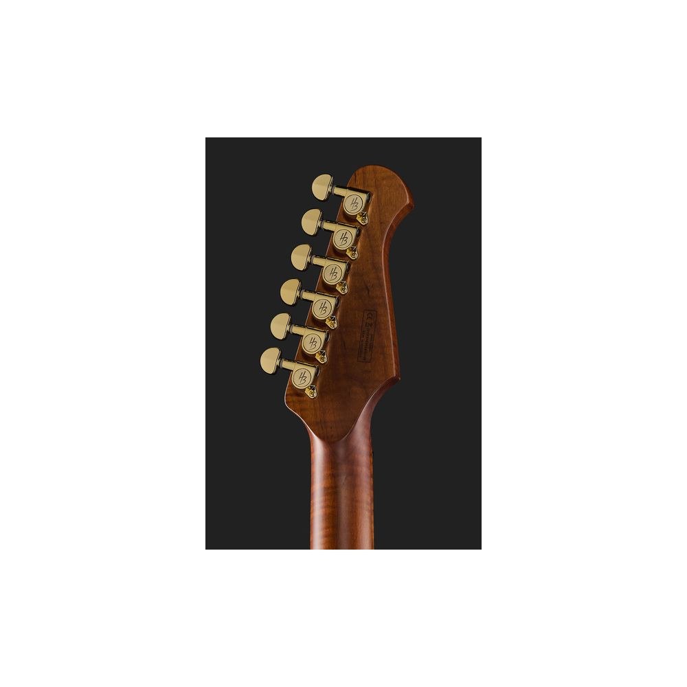 גיטרה חשמלית Harley Benton HH – טופ אגוז, מייפל להבה קלוי, גשר Babicz ומתכות זהב, טבעי (יבוא בלעדי) 7 גיטרת האגוז והזהב של Harley Benton – גיטרה חשמלית, תמונה 7