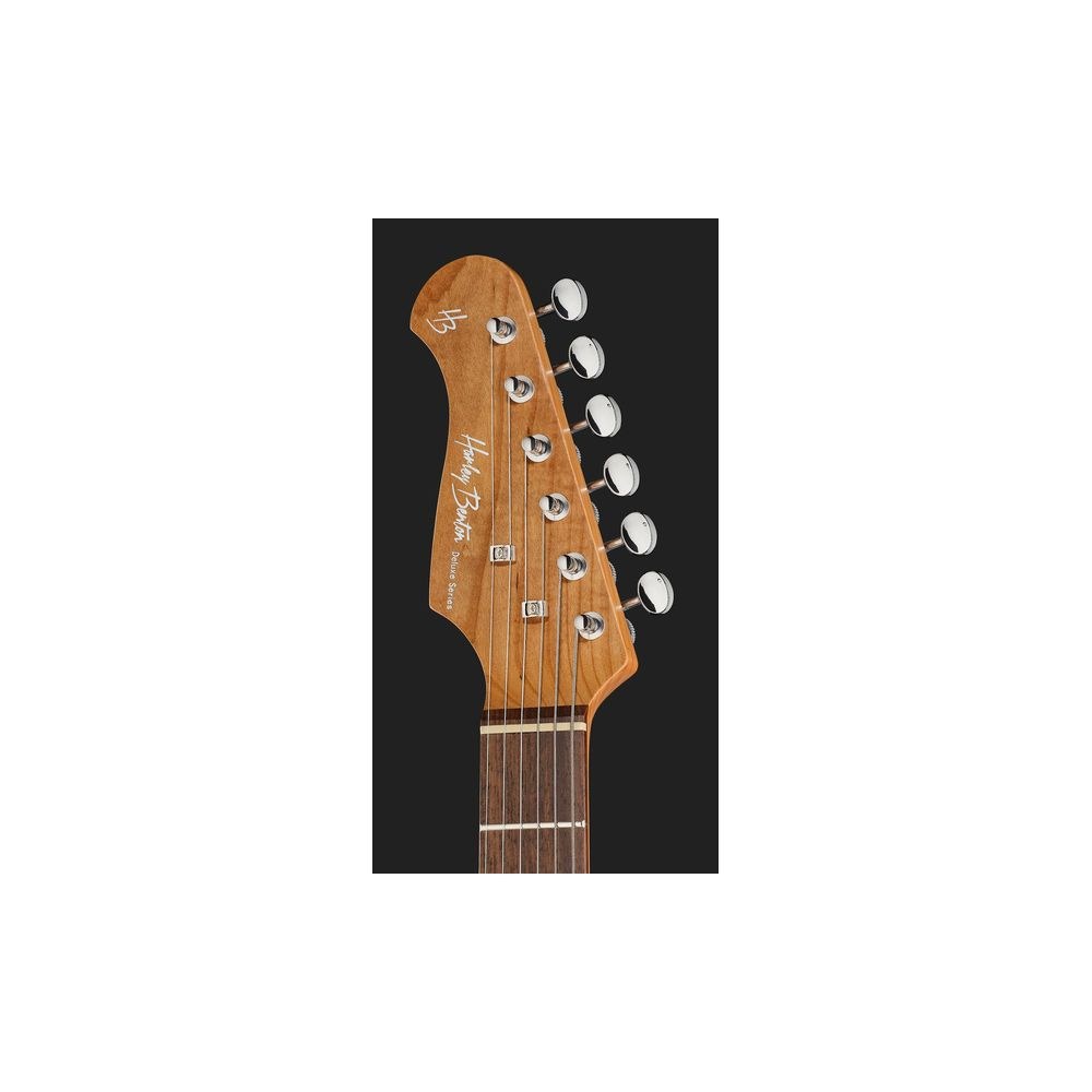 גיטרה חשמלית לשמאליים Harley Benton סטראט HSS Pro – מייפל קלוי, פיצול סליל, מכוונים נועלים, כחול (יבוא בלעדי) 6 הסטראט הכחולה לשמאליים מסדרת Pro – גיטרה חשמלית לשמאליים, תמונה 6