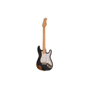גיטרה חשמלית Harley Benton בסגנון סטראט וינטג׳ – גימור Heavy Aged, גוף אלדר, מייפל מקורמל, שחור (יבוא בלעדי)