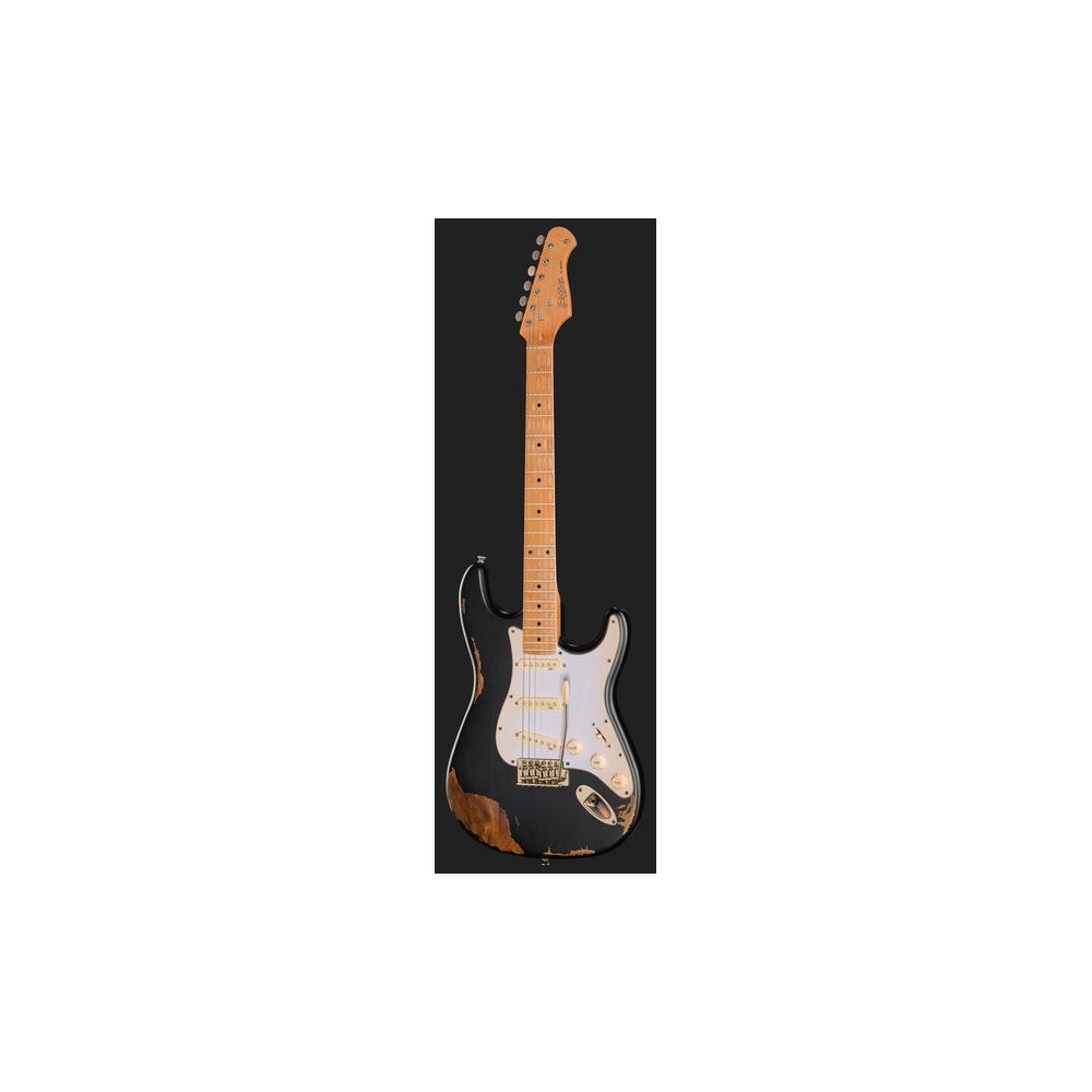 גיטרה חשמלית Harley Benton בסגנון סטראט וינטג׳ – גימור Heavy Aged, גוף אלדר, מייפל מקורמל, שחור (יבוא בלעדי) 2 הסטראט השחורה בגימור Heavy Aged – גיטרה חשמלית, תמונה 2