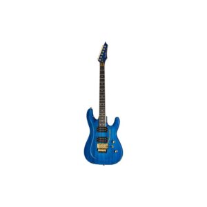 גיטרה חשמלית Harley Benton סופר-סטראט עם Floyd Rose – 2 הומבאקרי Hi-Gain, מתכות זהב, כחול שקוף (יבוא בלעדי)