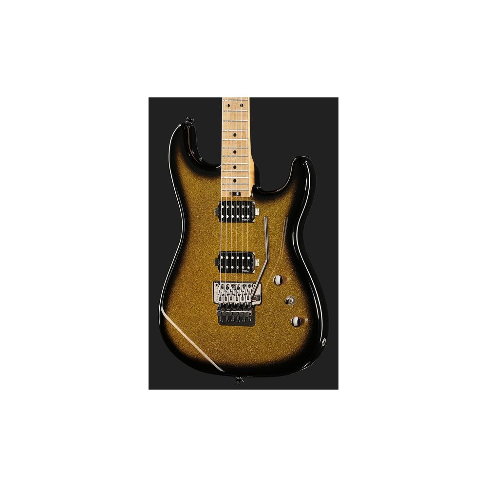 גיטרה חשמלית Harley Benton סופר-סטראט HH עם Floyd Rose – פרטת מייפל, 2 הומבאקרי Tesla, זהב נוצץ (יבוא בלעדי) 4 הסופר-סטראט HH הזהובה – גיטרה חשמלית, תמונה 4