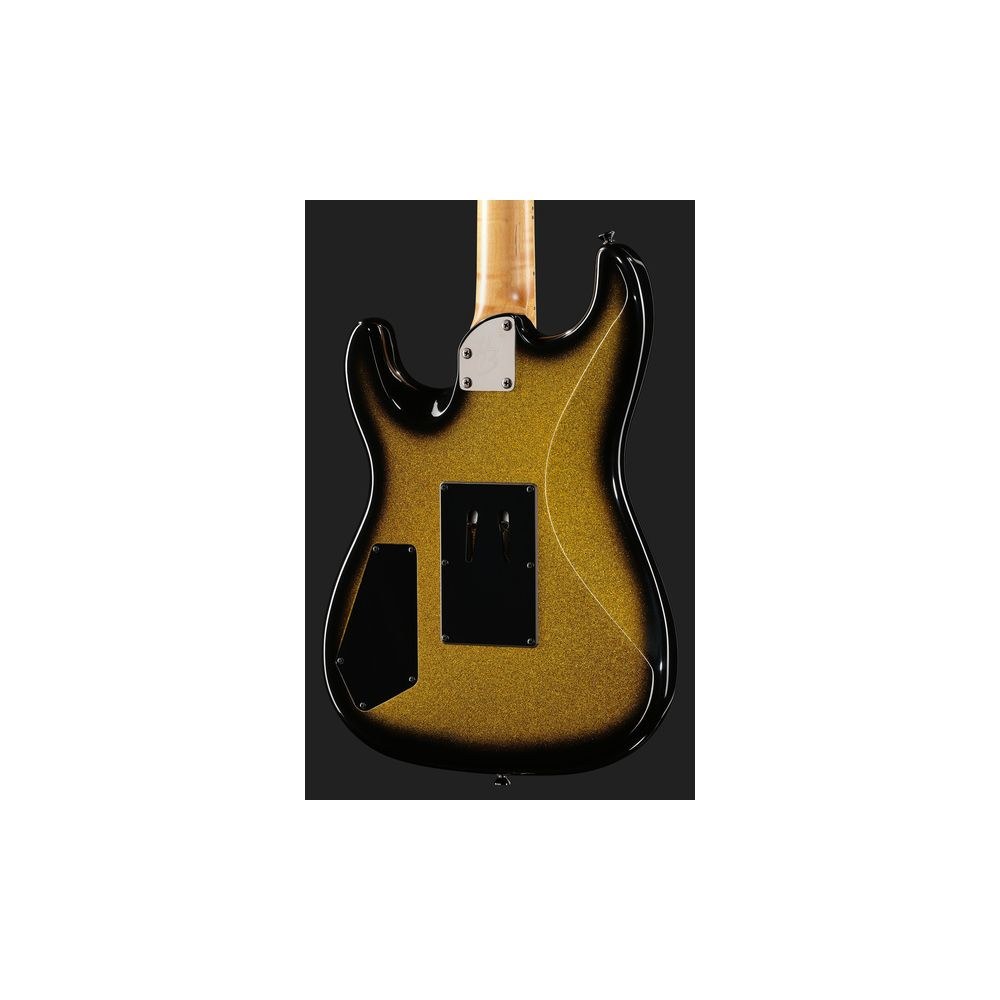 גיטרה חשמלית Harley Benton סופר-סטראט HH עם Floyd Rose – פרטת מייפל, 2 הומבאקרי Tesla, זהב נוצץ (יבוא בלעדי) 5 הסופר-סטראט HH הזהובה – גיטרה חשמלית, תמונה 5