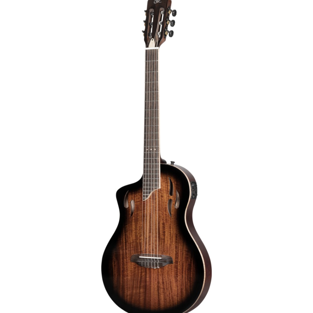 גיטרה קלאסית חשמלית שמאלית Ortega TourPlayer Deluxe – אקציה סאנברסט או מייפל להבה כחול 3 Ortega TourPlayer Deluxe שמאלית אקציה סאנברסט – מבט בזווית