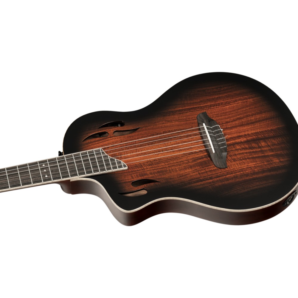 גיטרה קלאסית חשמלית שמאלית Ortega TourPlayer Deluxe – אקציה סאנברסט או מייפל להבה כחול 5 טופ אקציה מלא בגימור סאנברסט מבריק – Ortega TourPlayer Deluxe שמאלית