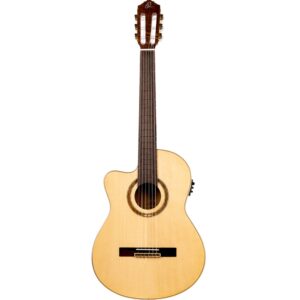 גיטרה קלאסית מוגברת שמאלית Ortega Performer – טופ ספרוס מלא ומכוון מובנה