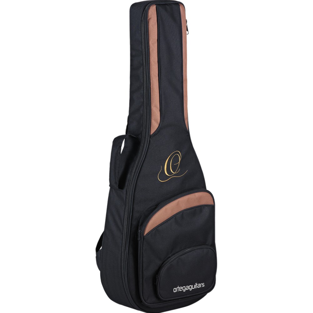 גיטרה קלאסית מוגברת שמאלית Ortega Performer – טופ ספרוס מלא ומכוון מובנה 9 תיק גב מרופד של Ortega לגיטרה קלאסית – כלול באריזה