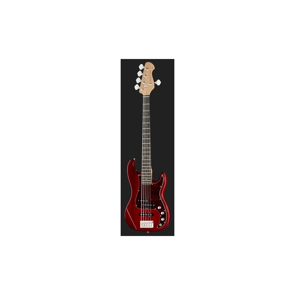 גיטרה בס 5 מיתרים Harley Benton בתצורת PJ – פרסישן וג׳אז, Hot Rod Trans Red (יבוא בלעדי) 2 בס ה-PJ האדום 5 המיתרים של Harley Benton – גיטרה בס 5 מיתרים, תמונה 2