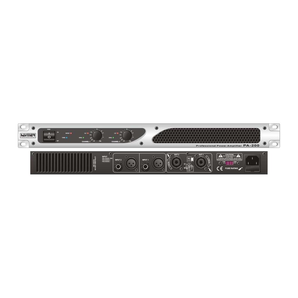 מגבר הספק 2×200W (4Ω) – 1U לראק – Haymer Pro PA-200 1 מגבר הספק 2×200W (4Ω) – 1U לראק – Haymer Pro PA-200