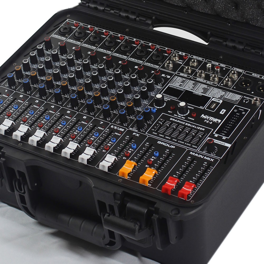 מיקסר מוגבר 2×350W עם 8 כניסות, בלוטות׳ וקייס – Haymer Pro PMIX PE8 3 מיקסר מוגבר 2×350W עם 8 כניסות, בלוטות׳ וקייס – Haymer Pro PMIX PE8 – תמונה 2