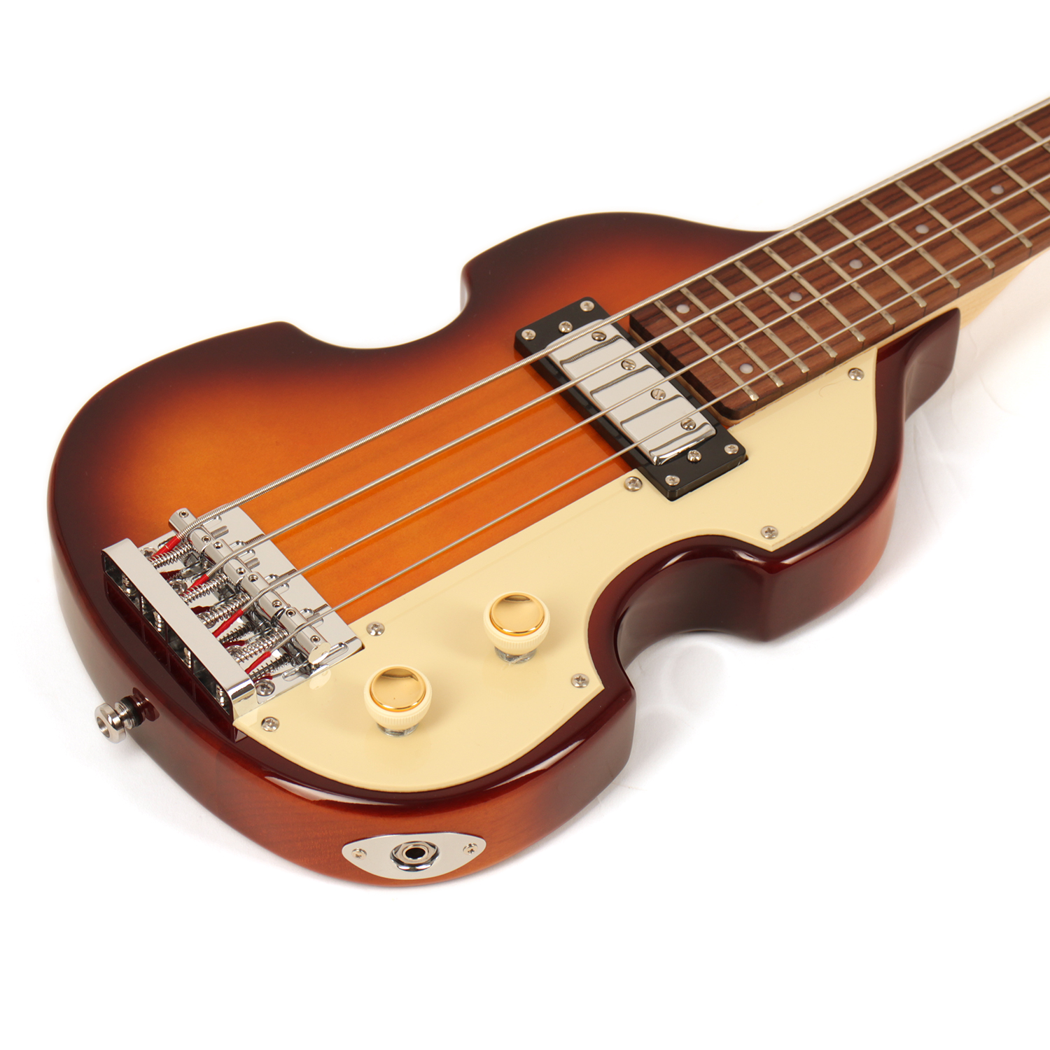 Höfner Shorty Violin Bass Sunburst – גיטרת בס קומפקטית 3 בס Höfner Shorty Violin Bass – הפיקאפ, הבקרים ושקע החיבור