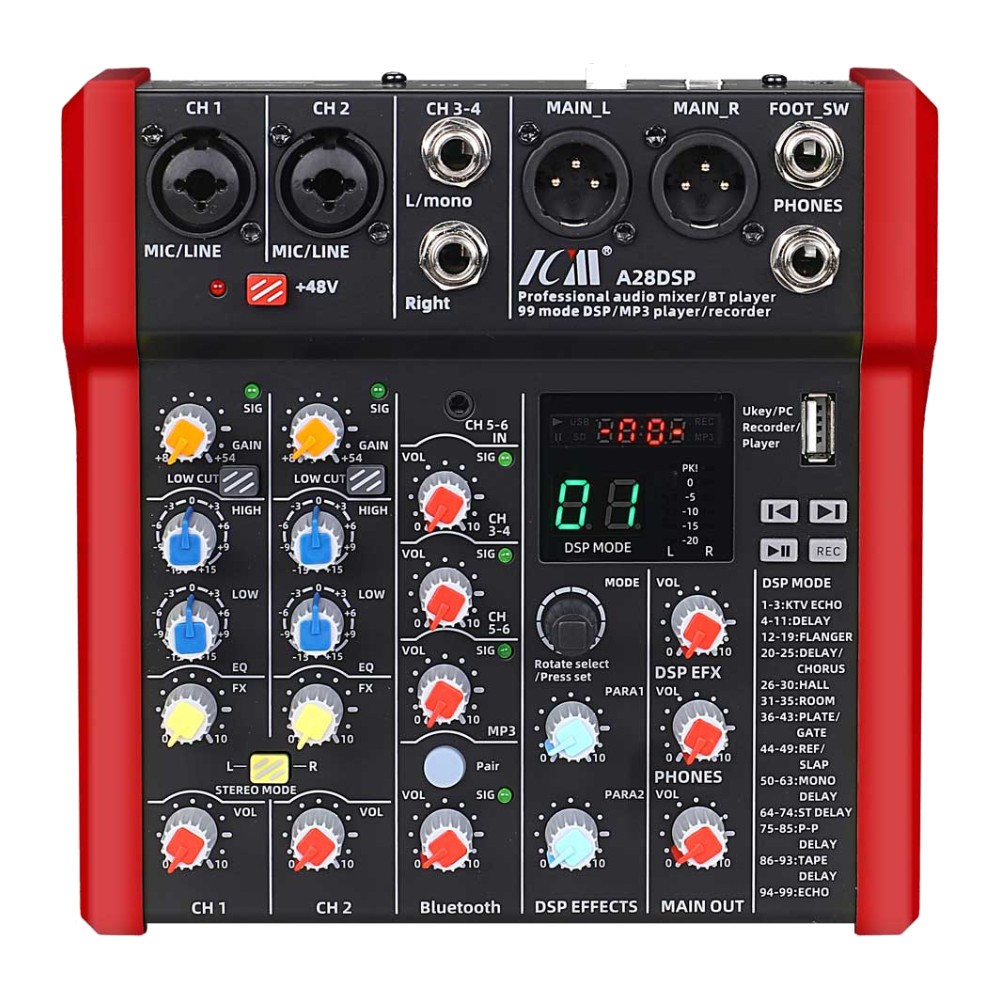 מיקסר 6 ערוצים עם 99 אפקטים, בלוטות׳ והקלטת USB – ICM A28DSP 1 מיקסר 6 ערוצים עם 99 אפקטים, בלוטות׳ והקלטת USB – ICM A28DSP