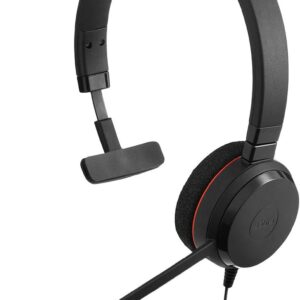 מערכת ראש מונו Jabra Evolve 20 MS Mono – מיקרופון בום מתכוונן, יחידת שליטה USB וטכנולוגיית PeakStop