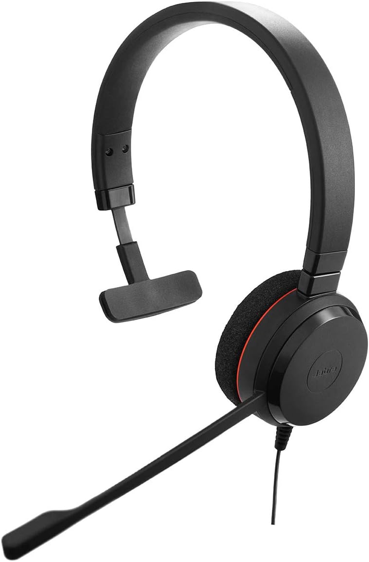 מערכת ראש מונו Jabra Evolve 20 MS Mono – מיקרופון בום מתכוונן, יחידת שליטה USB וטכנולוגיית PeakStop 1 Jabra Evolve 20 MS Mono מערכת ראש