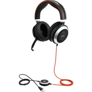 מערכת ראש סטריאו Jabra Evolve 80 MS – ביטול רעשים אקטיבי, חיבור USB ו-3.5 מ״מ ונורית Busylight
