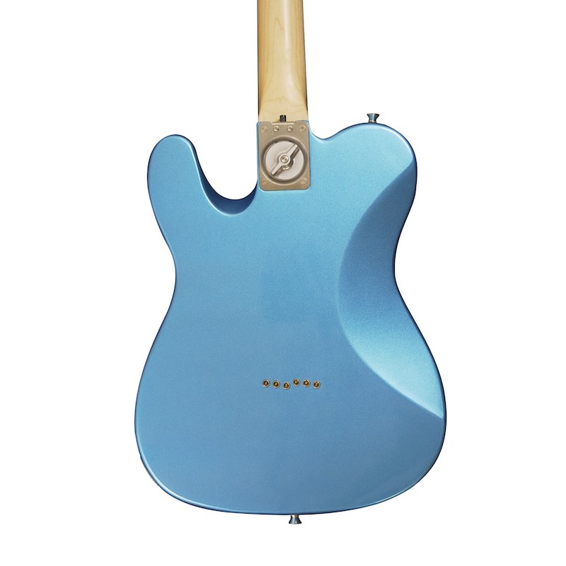 Journey Instruments OT990BL – גיטרה חשמלית כחולה מתפרקת בסגנון T 5 Journey OT990BL – תקריב גב הגוף ומנגנון חיבור הצוואר