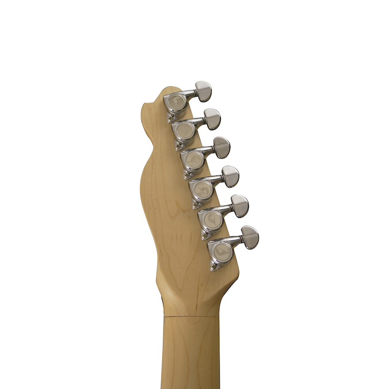 Journey Instruments OT990BL – גיטרה חשמלית כחולה מתפרקת בסגנון T 7 Journey OT990BL – גב ראש הגיטרה ומפתחות הכיוון הננעלים