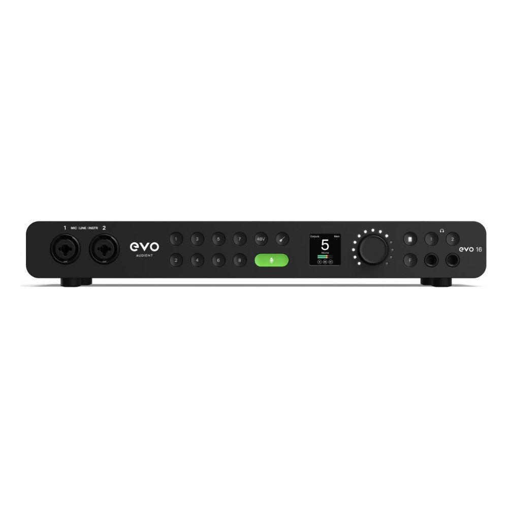 כרטיס קול Audient EVO 16 – 24 כניסות ויציאות, 8 פרה-אמפים ו-Smartgain 1 כרטיס קול Audient EVO 16 עם 8 פרה-אמפים וחיבור USB-C