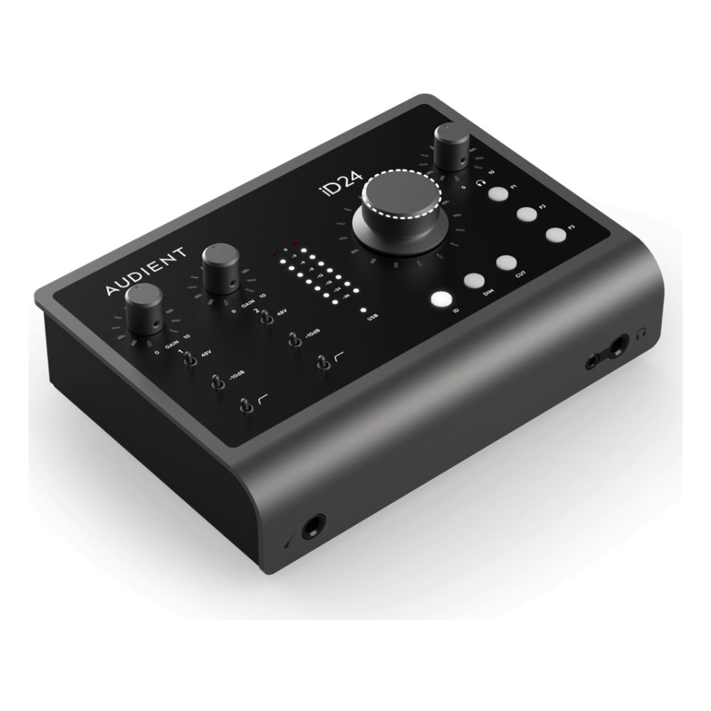 כרטיס קול Audient iD24 – 2 פרה-אמפים Audient Console, הרחבת ADAT ו-Loopback 3 כרטיס קול Audient iD24 במארז מתכת אפור – תמונה 3