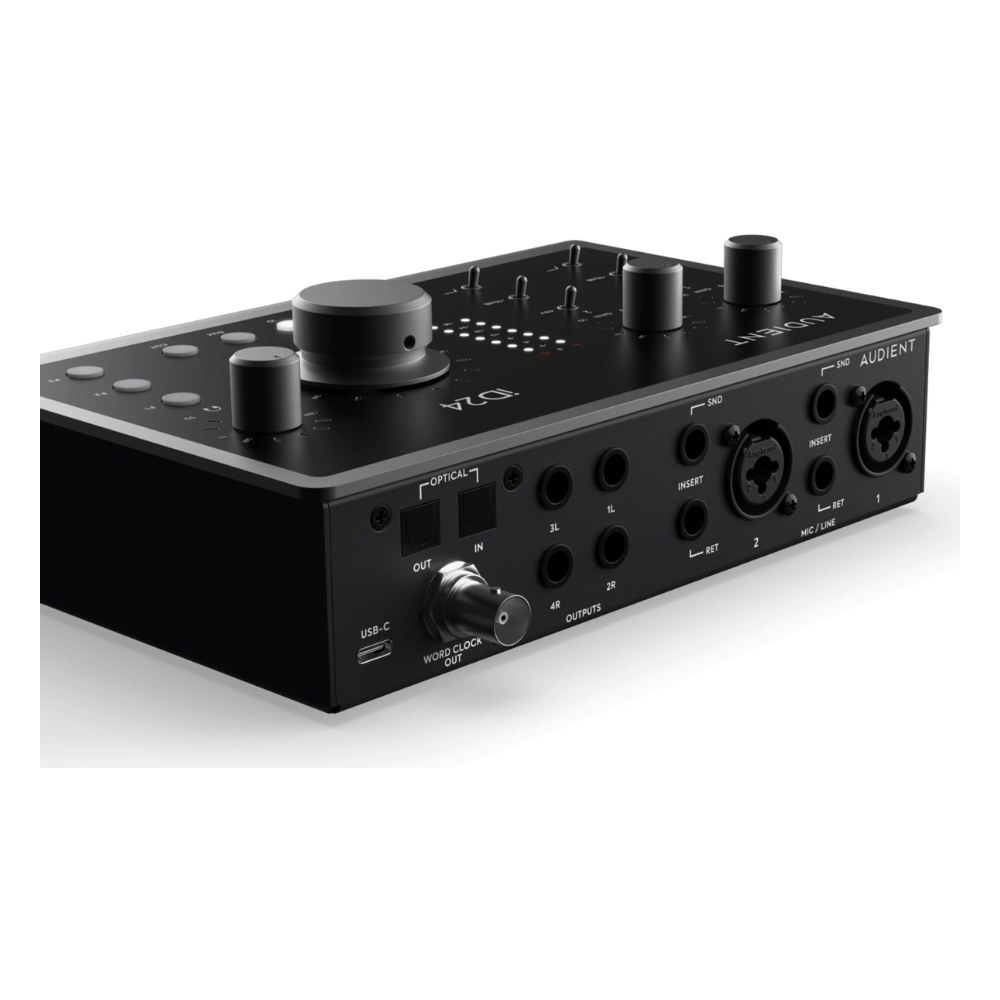 כרטיס קול Audient iD24 – 2 פרה-אמפים Audient Console, הרחבת ADAT ו-Loopback 4 כרטיס קול Audient iD24 במארז מתכת אפור – תמונה 4