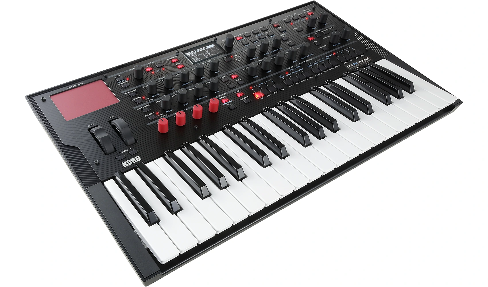 Korg Modwave MKII – סינתיסייזר Wavetable עם 37 קלידים 5 Korg Modwave MKII בזווית המציגה את משטח Kaoss Physics ובקרי הצליל