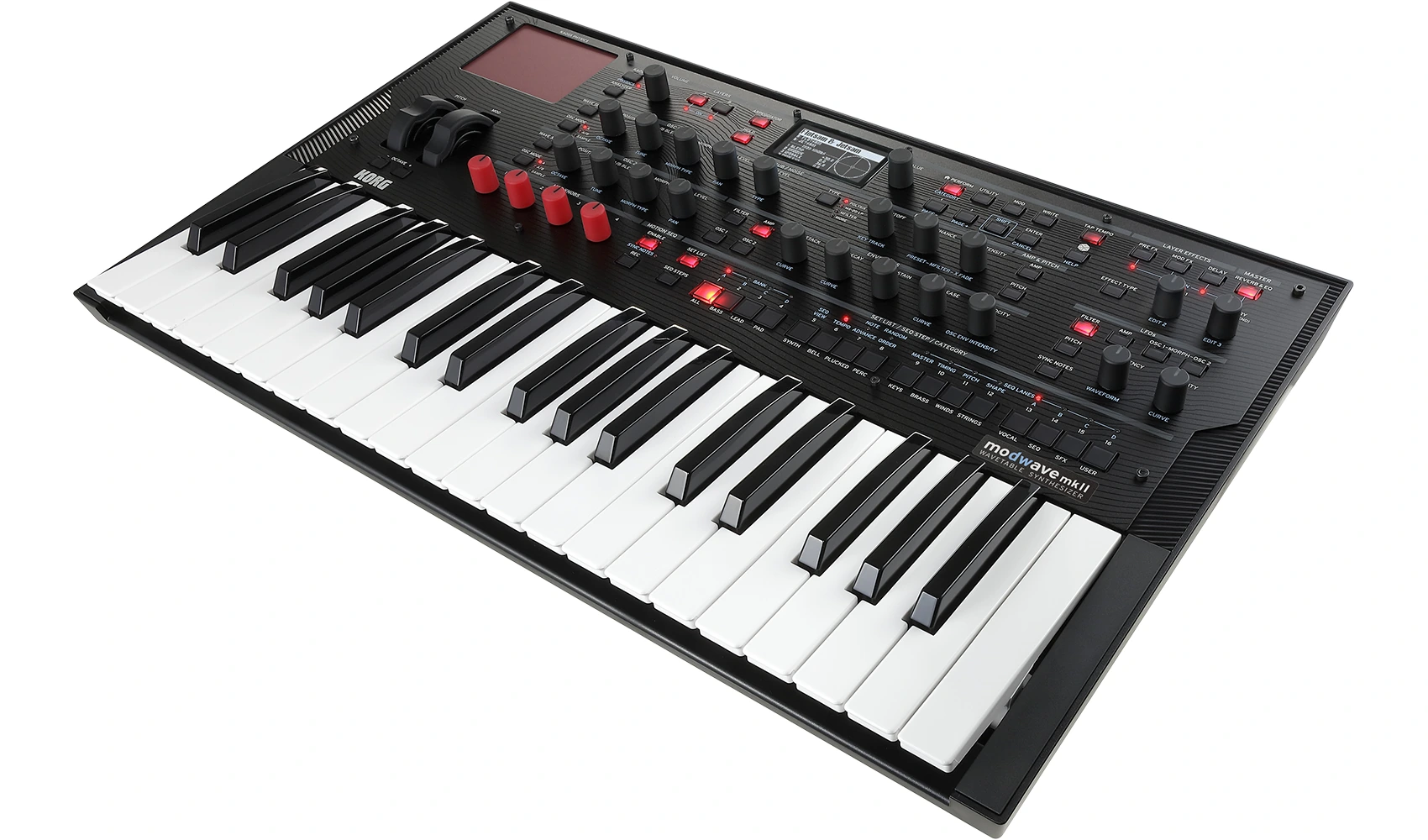 Korg Modwave MKII – סינתיסייזר Wavetable עם 37 קלידים 1 סינתיסייזר Korg Modwave MKII במבט אלכסוני, קלידים ובקרי סינתזה
