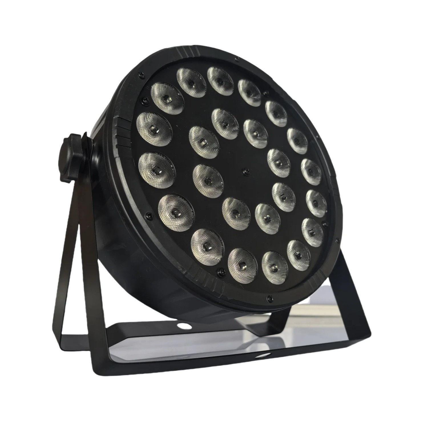 פנס PAR לד שטוח 24×12W RGBW 4-ב-1 – DMX512, צג דיגיטלי ומצבי קול ואוטומטי 1 פנס PAR לד 24 נורות RGBW עם גוף שטוח ותושבת תלייה